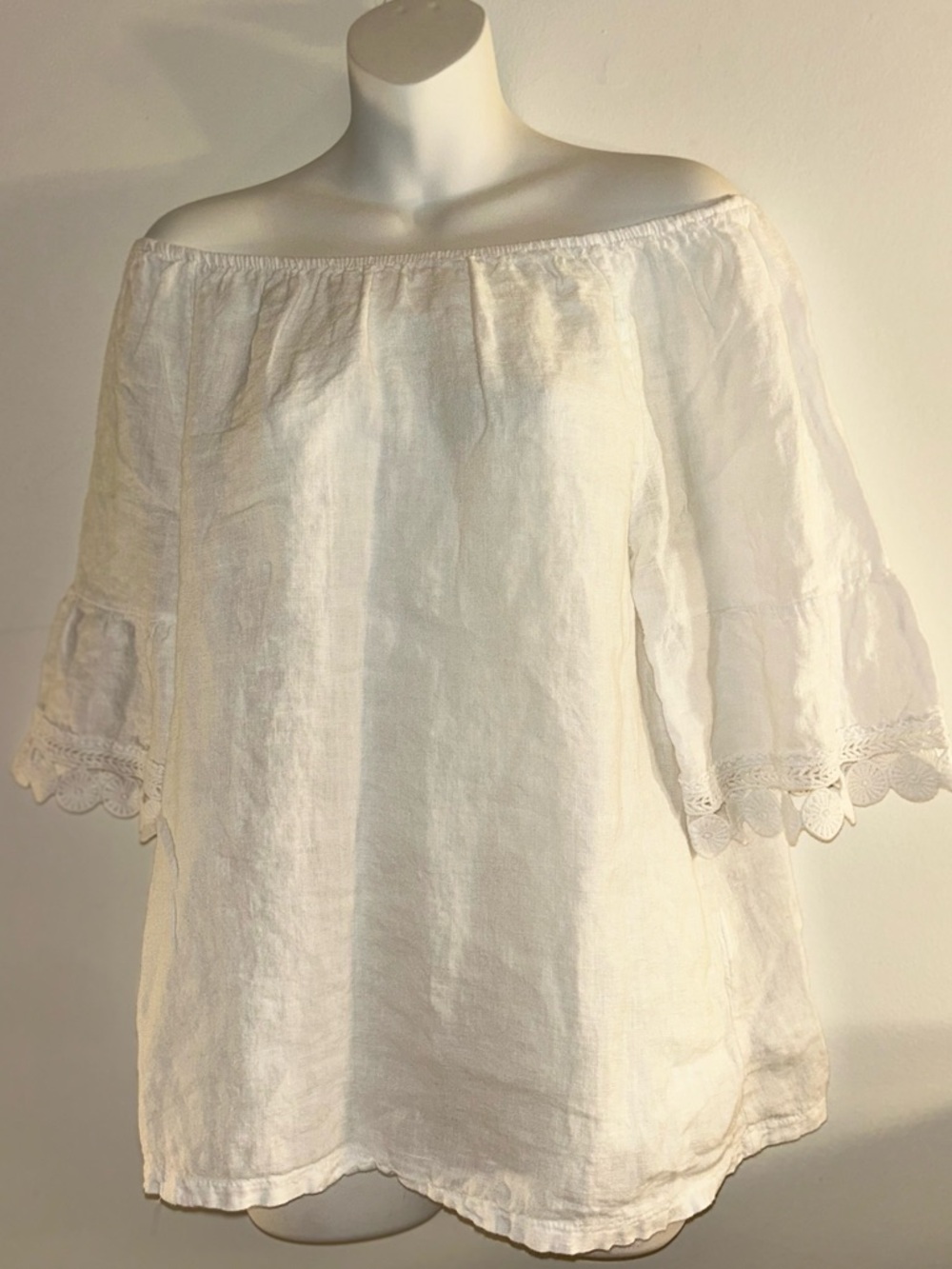 Terzo Millennio Linen Off Shoulder Top White Size Small Made in Italy